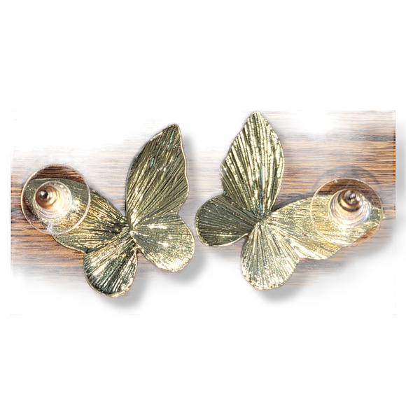 Gold-Tone Round and Baguette White Crystal Butterfly Pierced Earrings - Picture 3 of 6